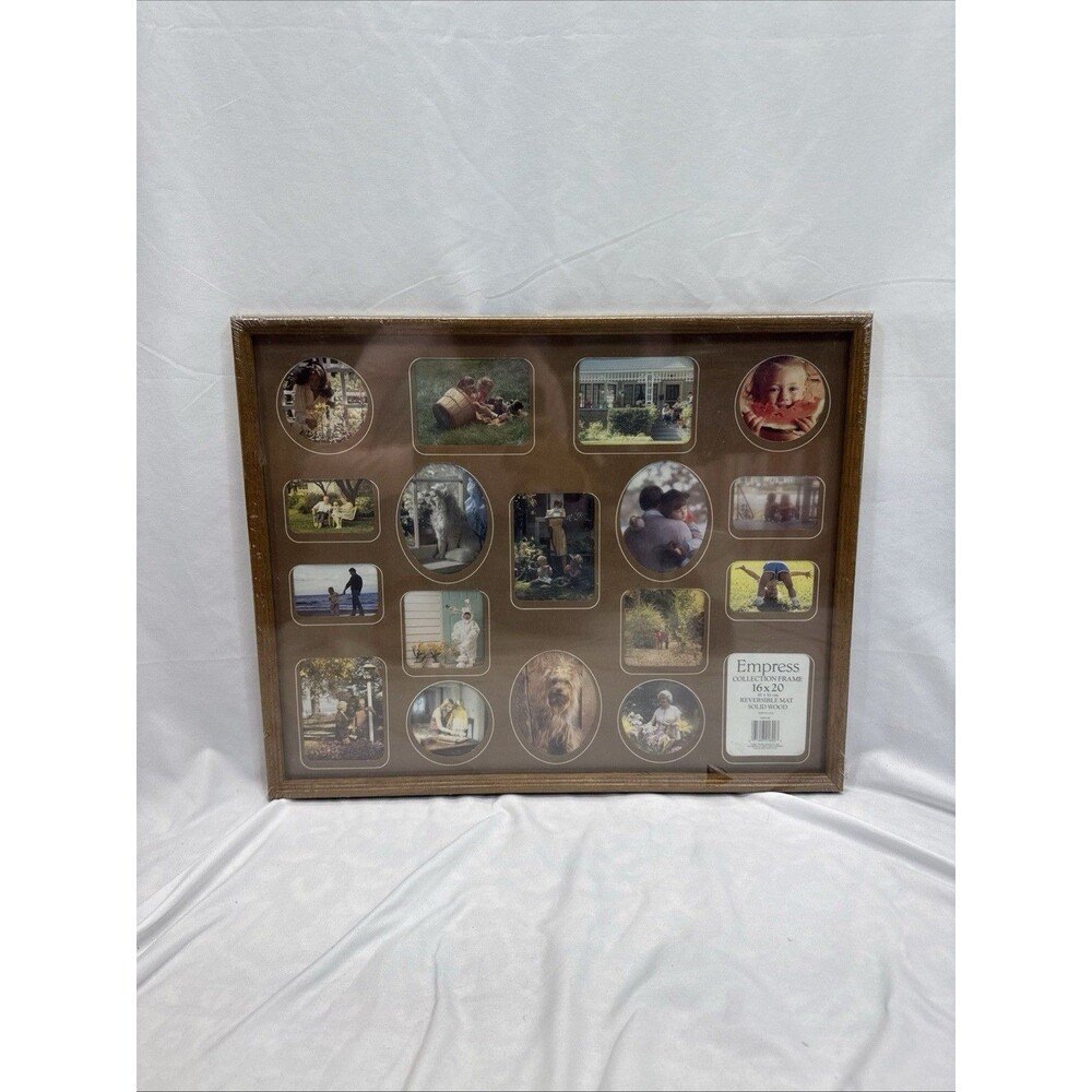 Large 18 Photo Collage Frame Brown Wood Tone Brown Mat Reversible 16x20 USA New